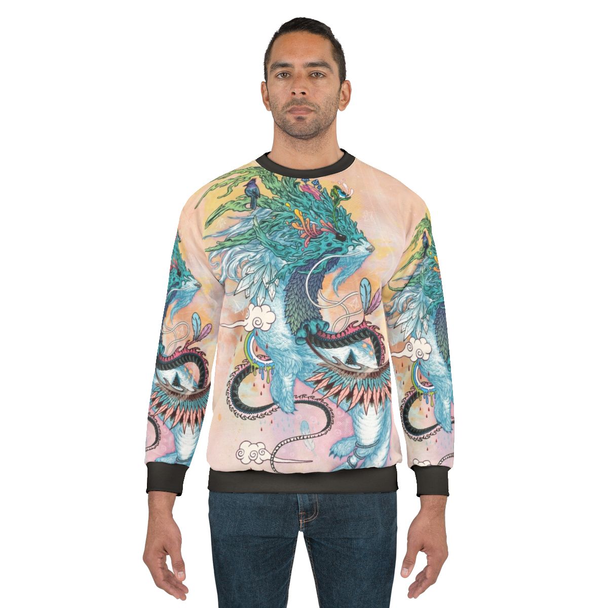 Journeying Spirit Ermine Sweatshirt with Psychedelic Nature Motif