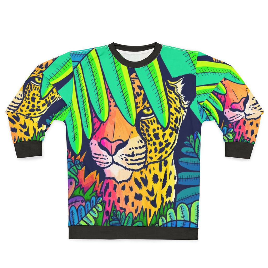 Jungle leopard print sweatshirt with vibrant, nature-inspired design