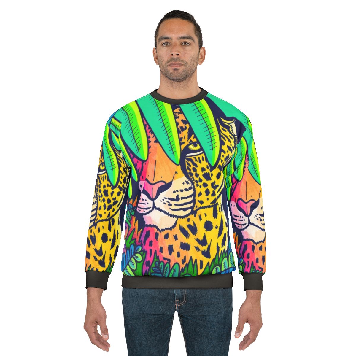 Jungle leopard print sweatshirt with vibrant, nature-inspired design