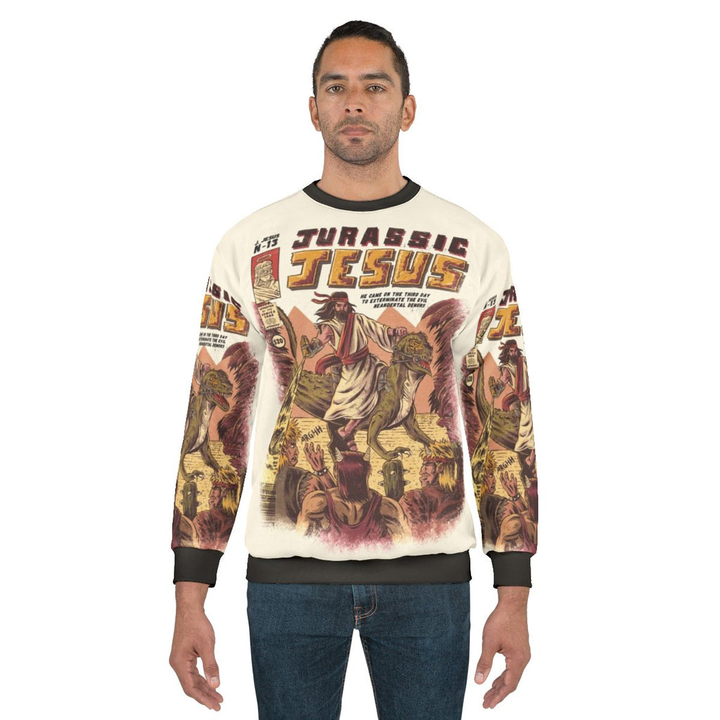 Vintage Jurassic Jesus Sweatshirt with Christian dinosaur design