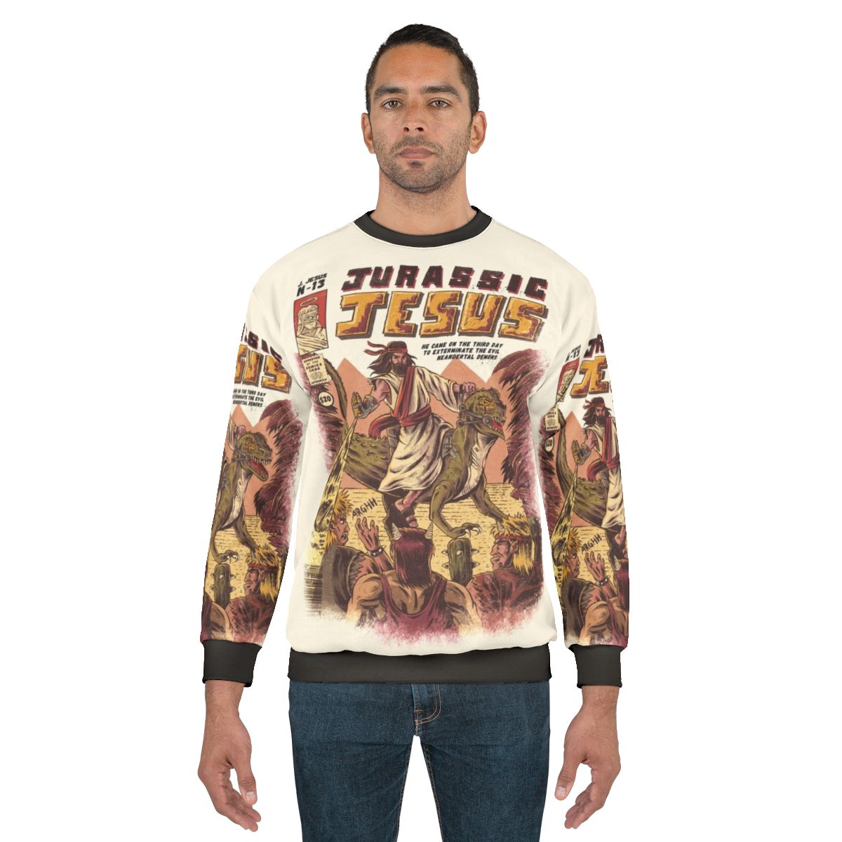 Vintage Jurassic Jesus Sweatshirt with Christian dinosaur design
