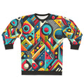 Geometric abstract art sweatshirt with vibrant, dynamic pattern