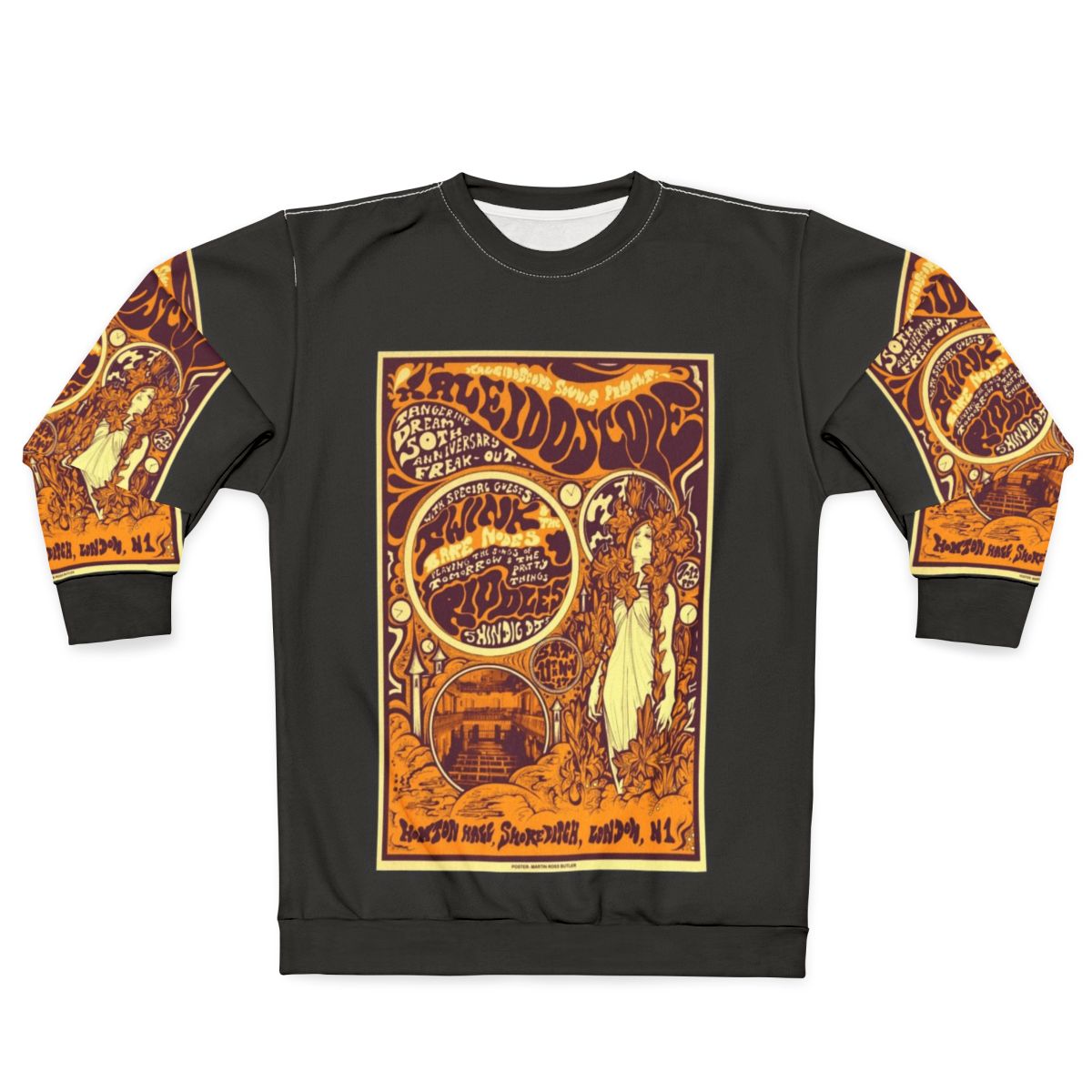 Kaleidoscope 60s psychedelic sweatshirt with colorful graphics