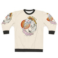 Okami Inspired Sweatshirt with Watercolor Wolf, Sun, and Sakura Flowers
