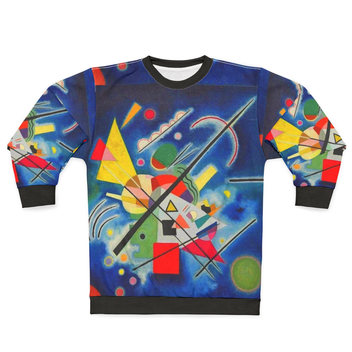 Kandinsky-inspired blue abstract art design on a sweatshirt