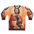 Keanu Reeves as Jesus Christ with a dog on a funny sweatshirt