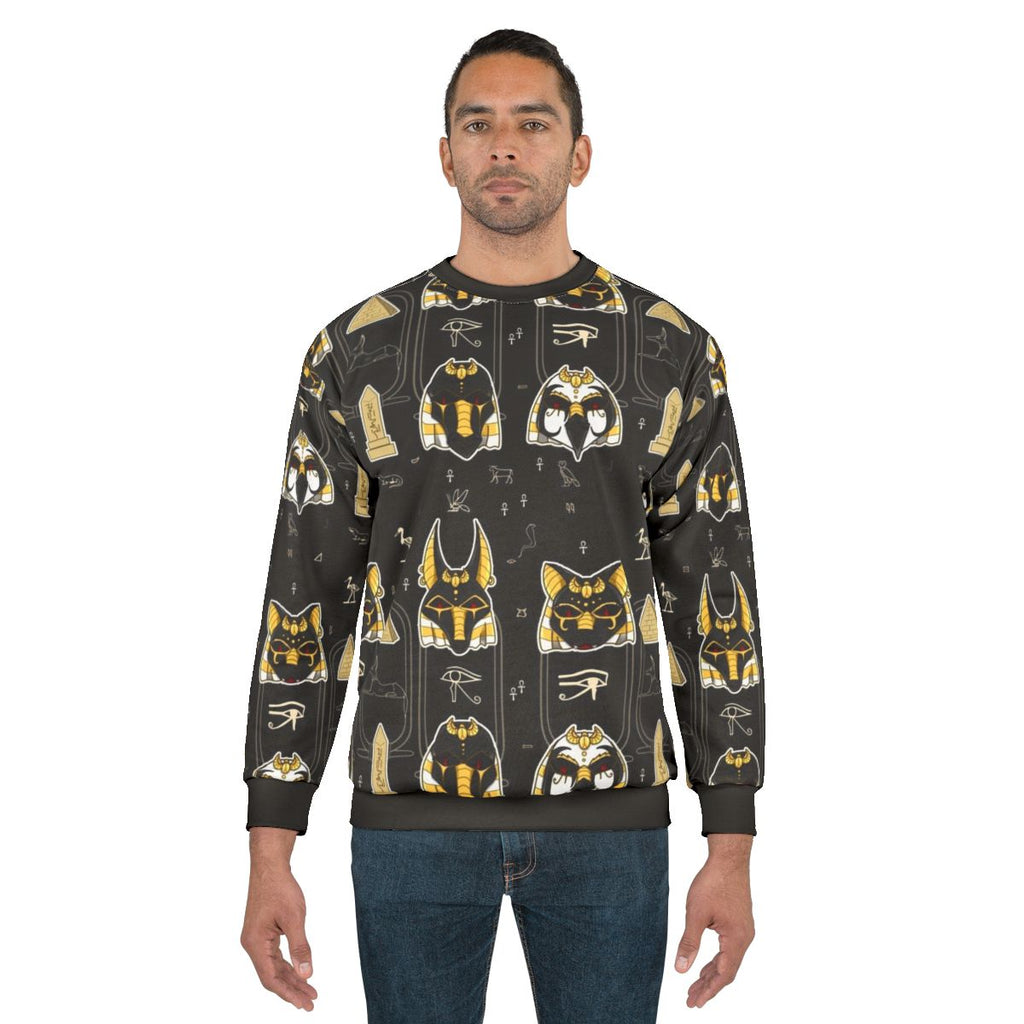Kemetic Egyptian Gods Sweatshirt featuring Anubis, Horus, Sobek, and Bastet