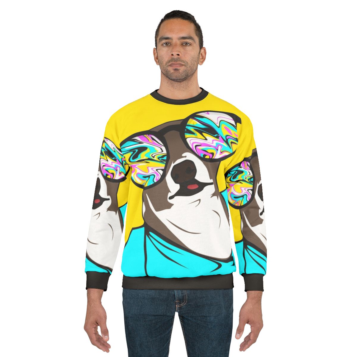 Kermit the dog graphic printed on a cozy sweatshirt