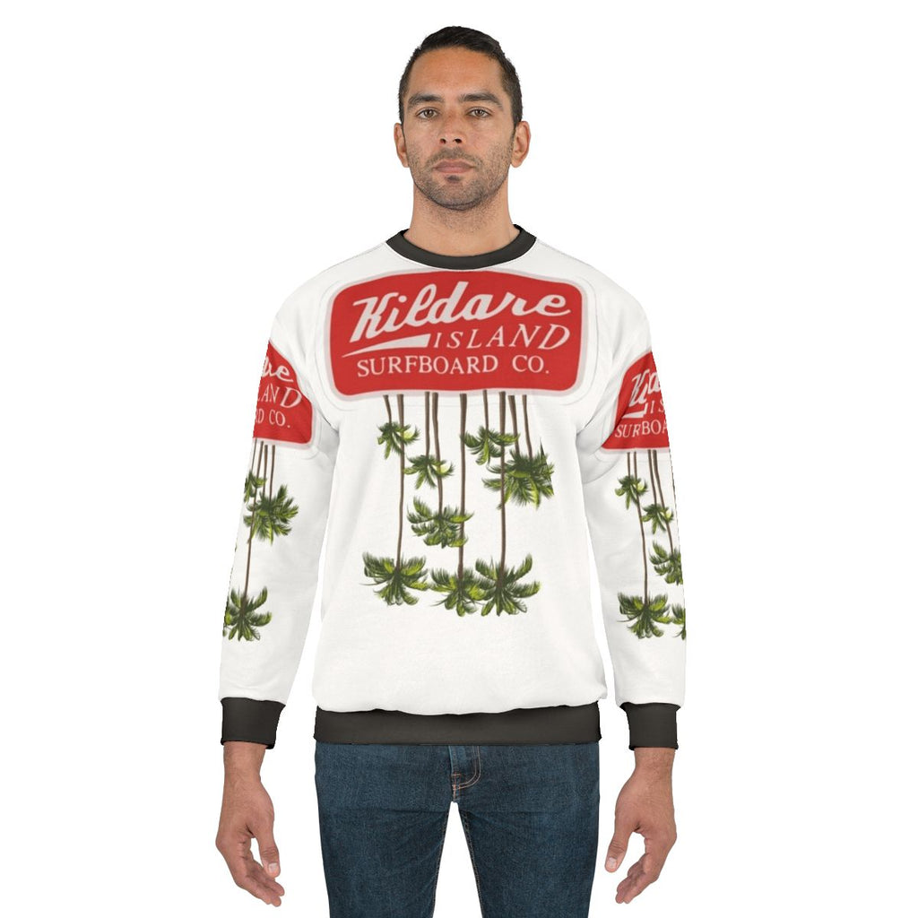 Kildare Island Sweatshirt with Surfing and Beach Design