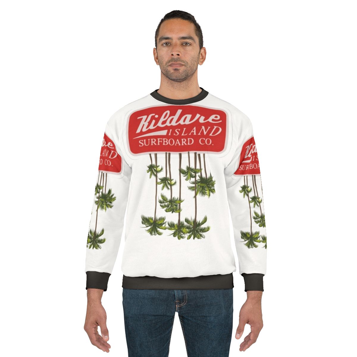 Kildare Island Sweatshirt with Surfing and Beach Design