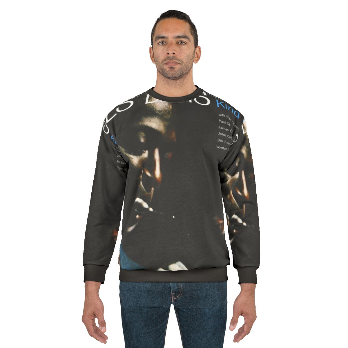 Blue Jazz Sweatshirt with Miles Davis Inspired Graphic