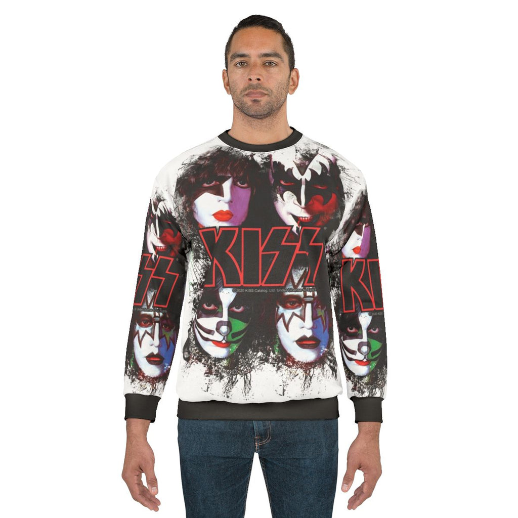 Kiss The Band Faces Brush Effect Sweatshirt