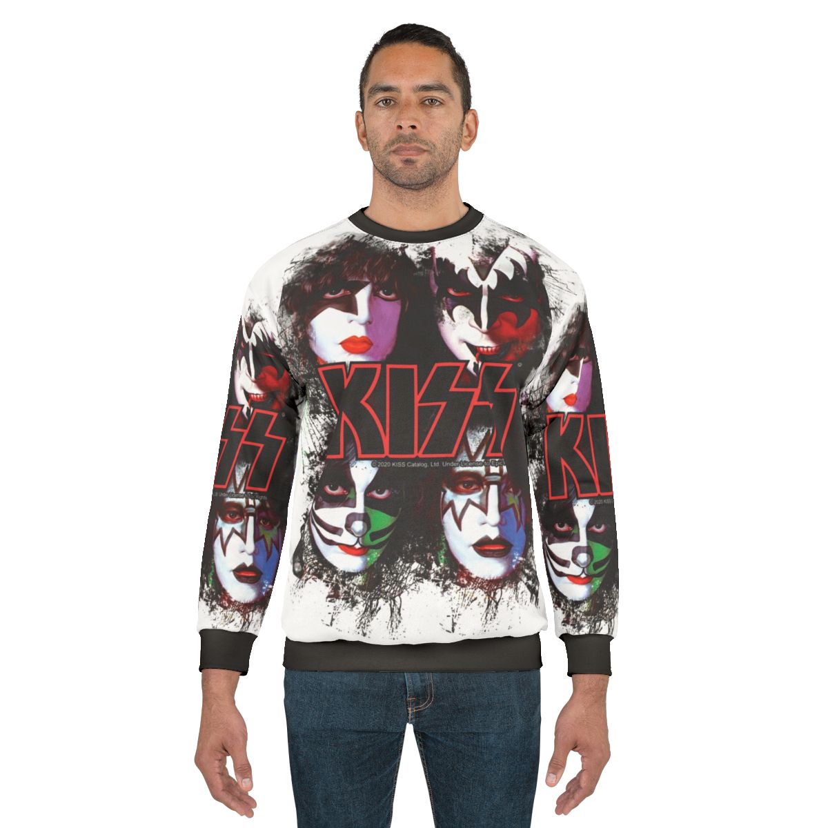 Kiss The Band Faces Brush Effect Sweatshirt