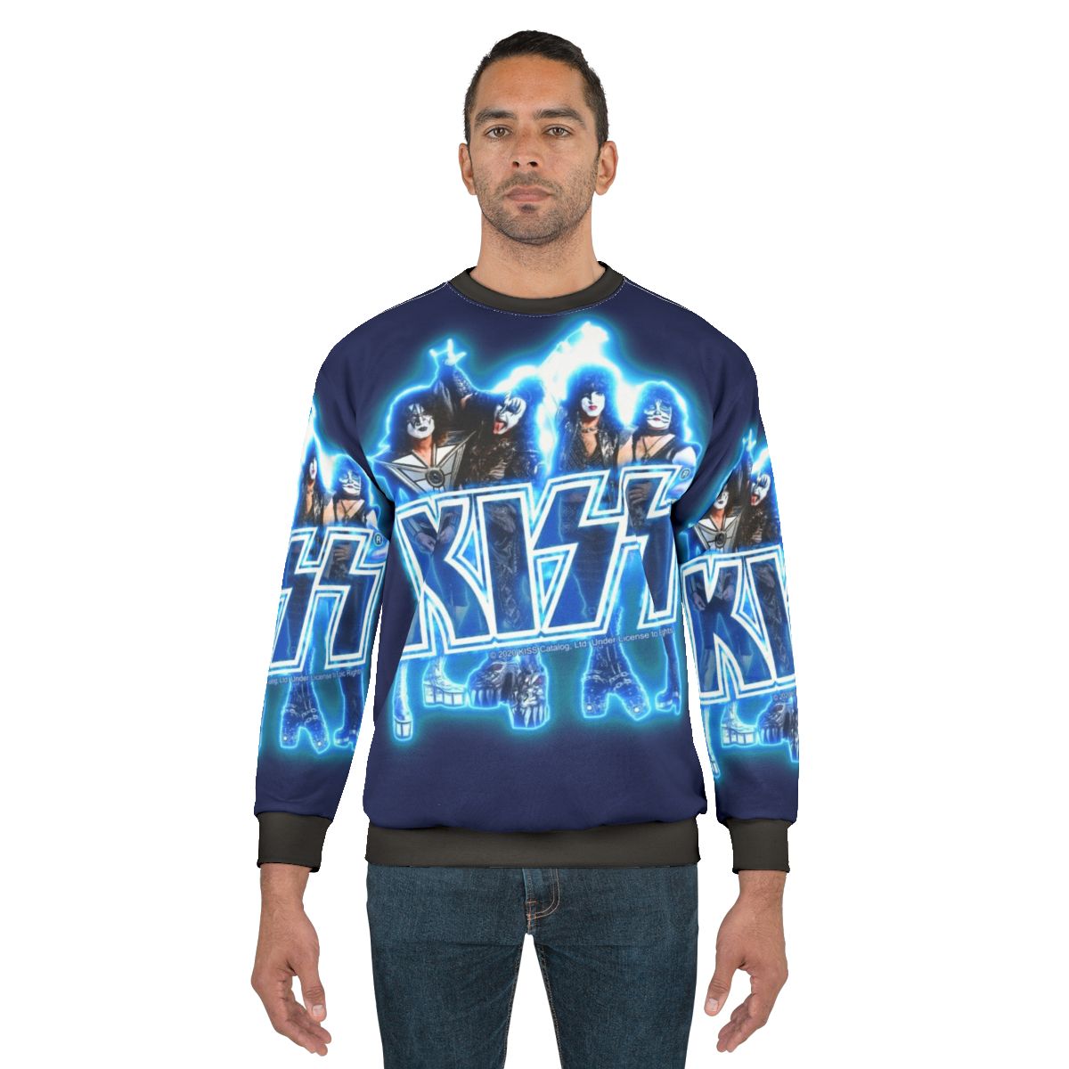 Retro Kiss band blue energy glow design sweatshirt