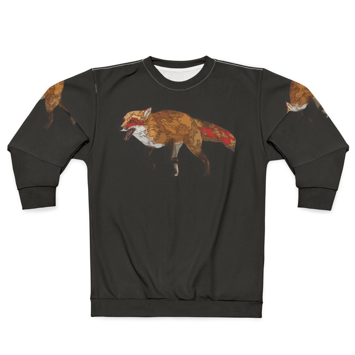 Kitsune spirit fox sweatshirt featuring a laughing red fox