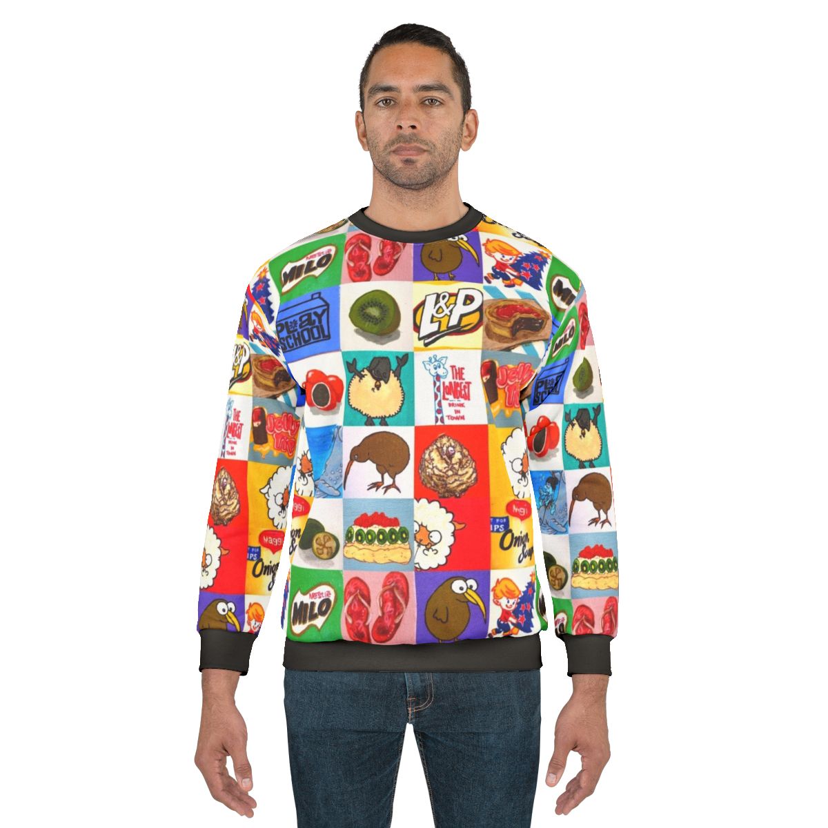 Kiwiana food and drink icons collage sweatshirt