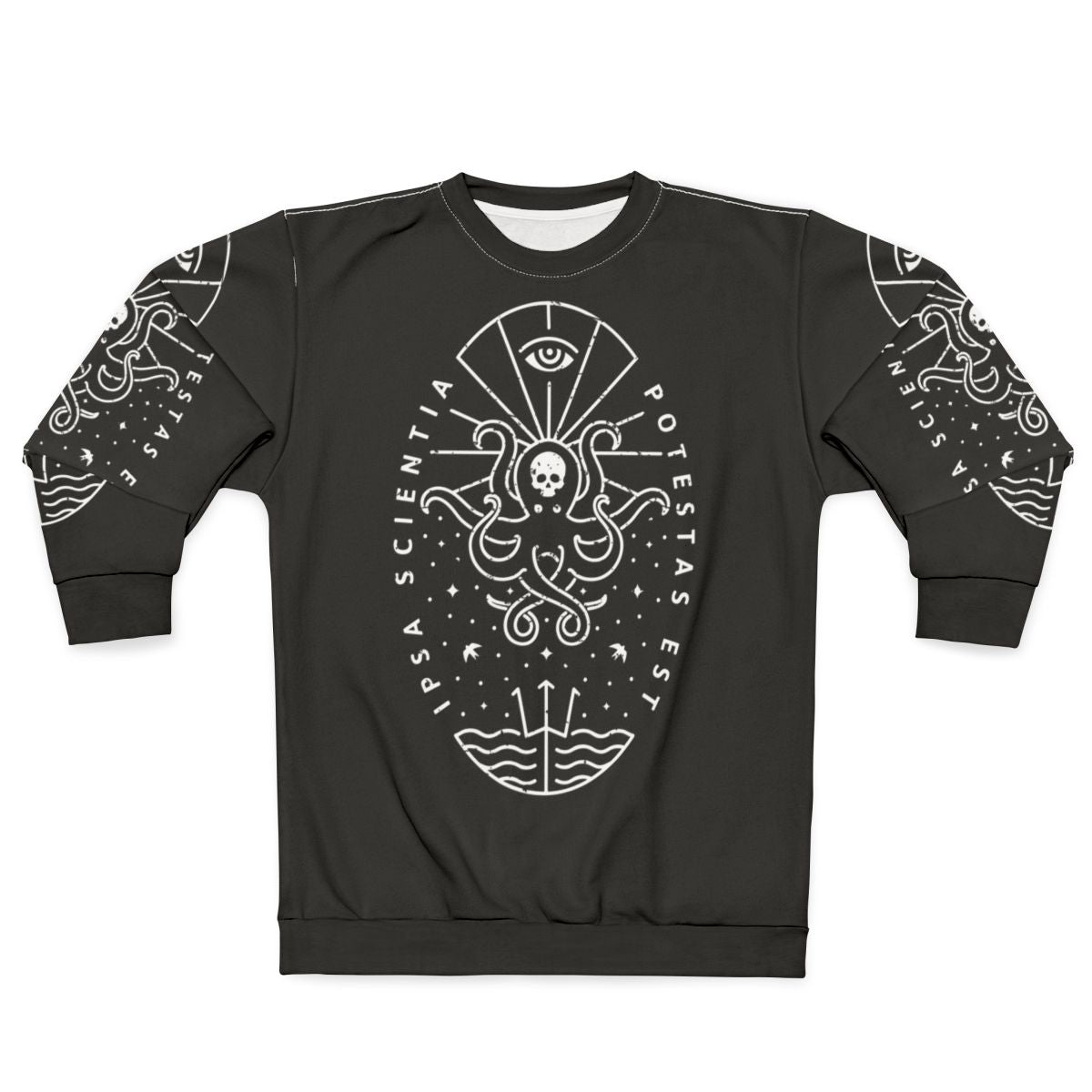 Knowledge White Skull Sweatshirt with Octopus Tattoo and Cthulhu Design