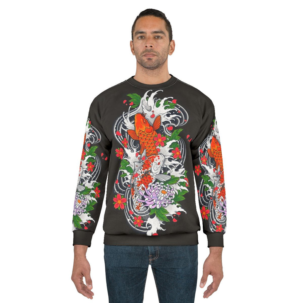 Koi fish pond inspired Japanese style sweatshirt