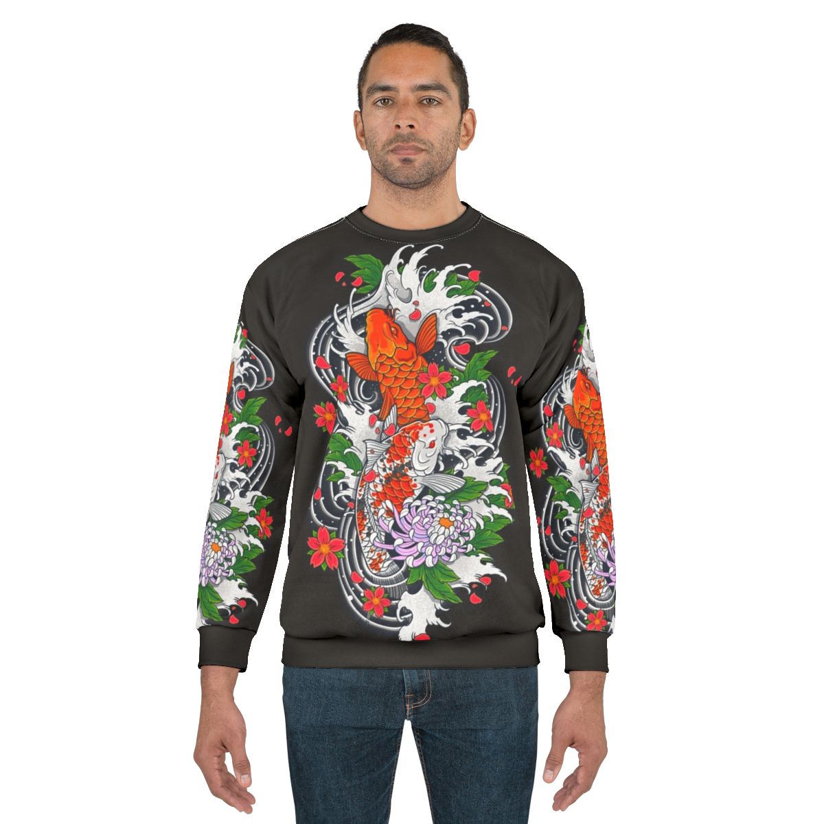 Koi fish pond inspired Japanese style sweatshirt