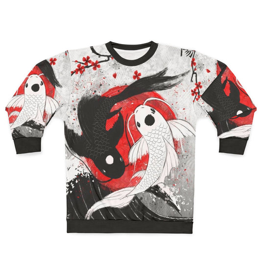 Koi fish yin yang design on a red and white sweatshirt