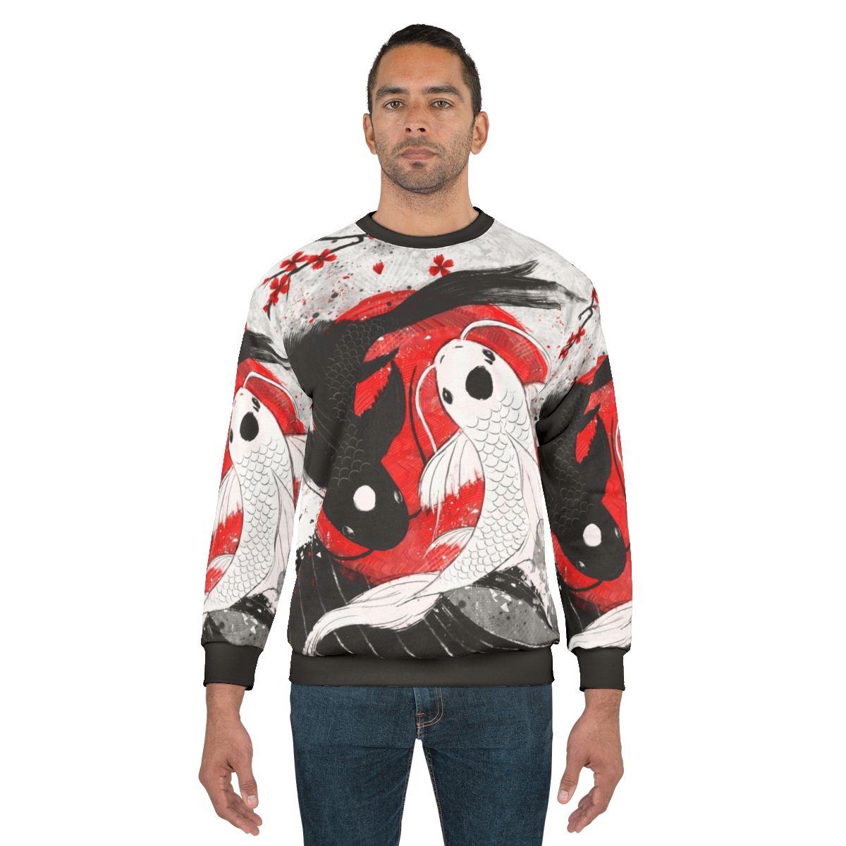 Koi fish yin yang design on a red and white sweatshirt