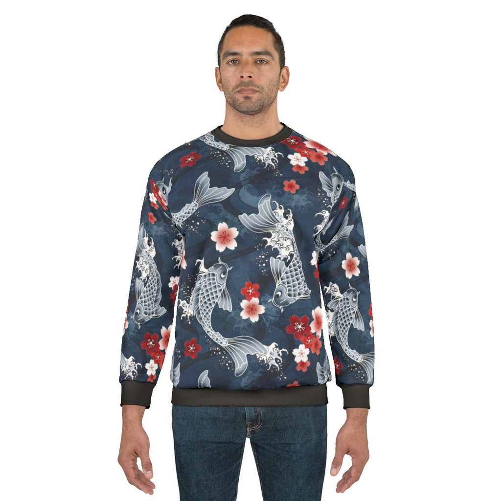 Koi Sakura Blossom Blue Watercolor Sweatshirt