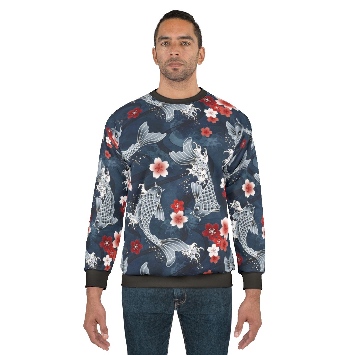 Koi Sakura Blossom Blue Watercolor Sweatshirt