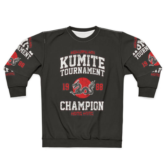 Kumite Tournament 1988 Champion Sweatshirt featuring Jean Claude Van Damme from the Bloodsport martial arts movie
