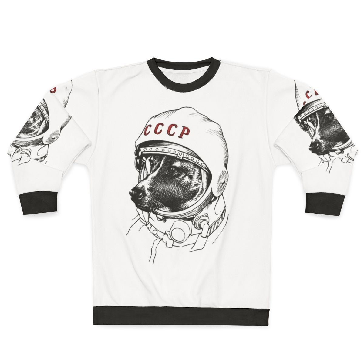 Laika the space traveling dog on a women's sweatshirt