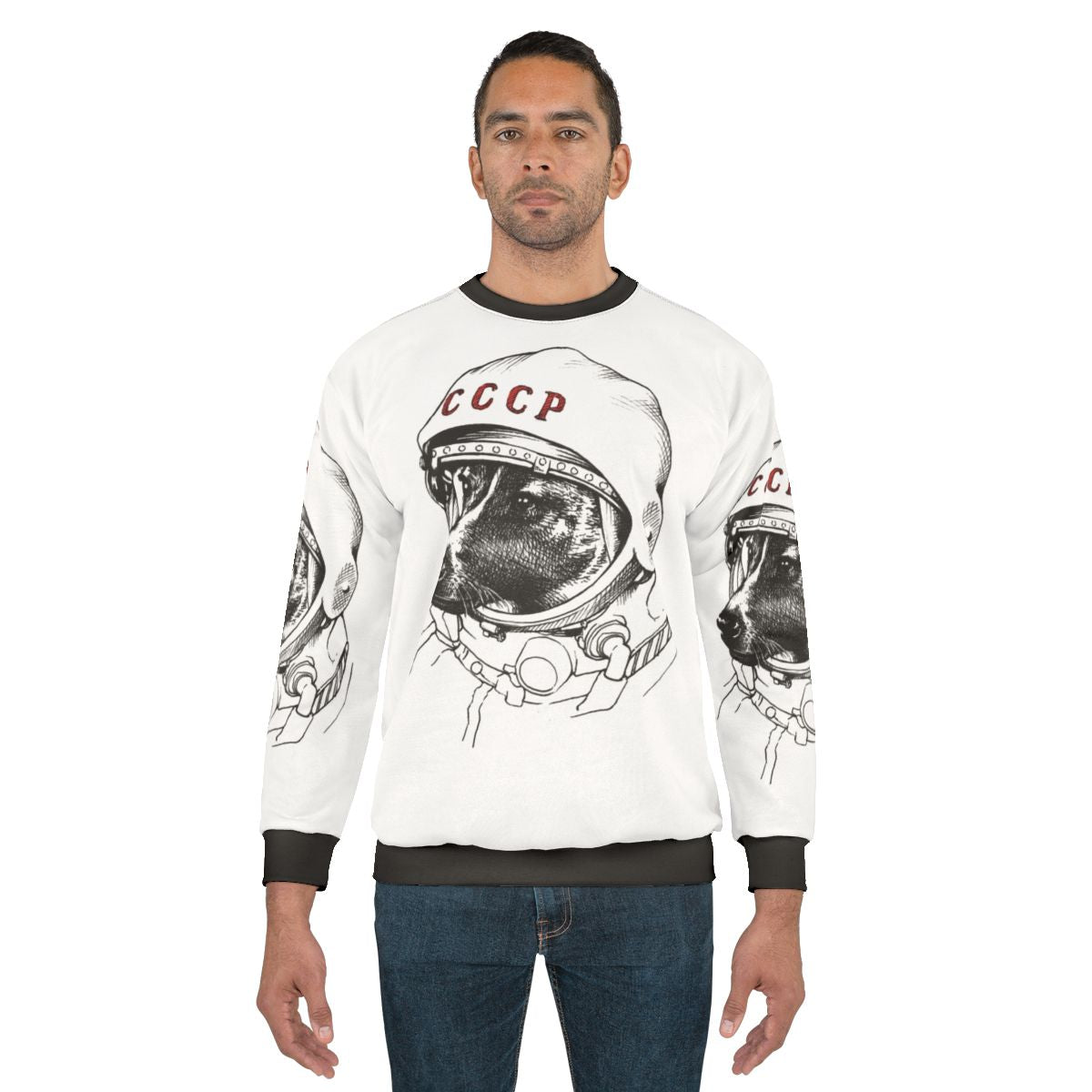 Laika the space traveling dog on a women's sweatshirt