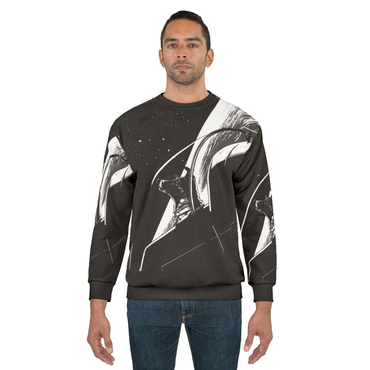 Laika the space dog on a warm and cozy sweatshirt