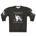Landseer dog wearing a funny sweatshirt with wine
