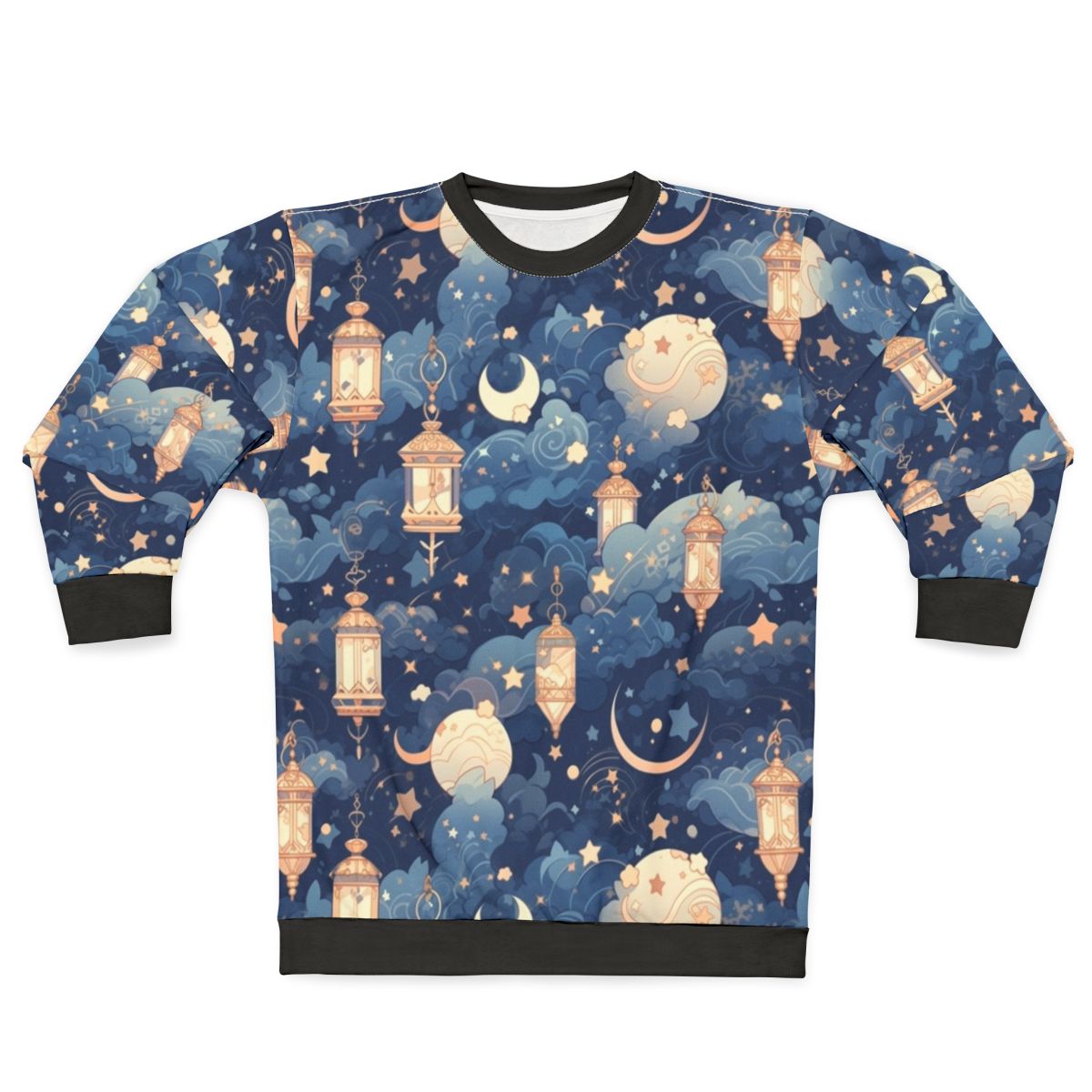 Cozy lantern sweatshirt with a starry night sky design