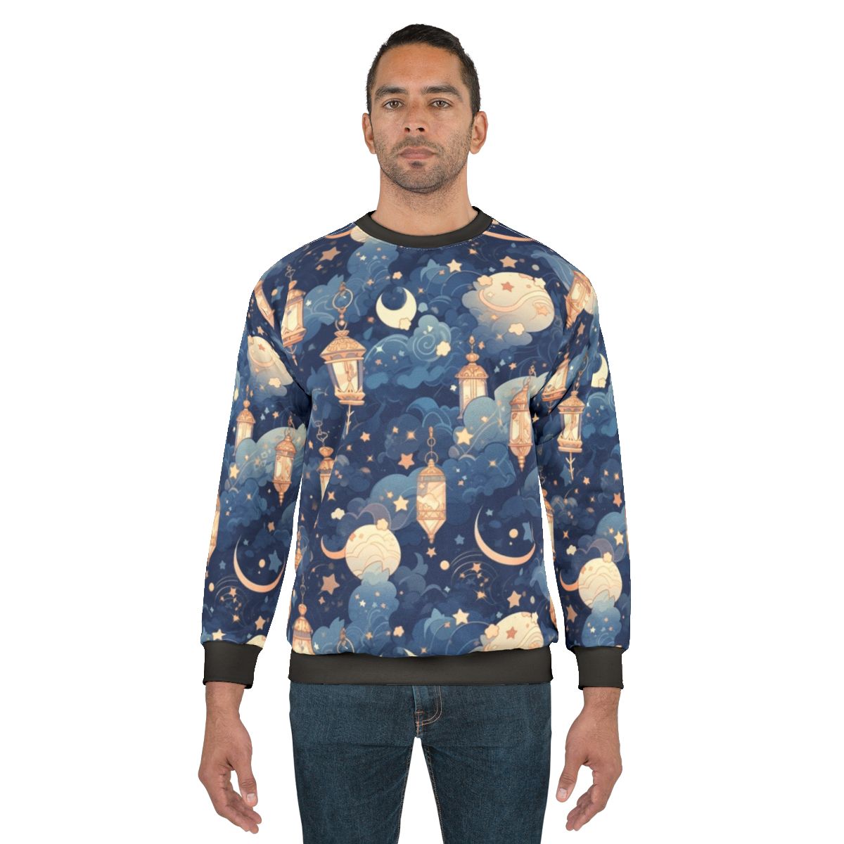 Cozy lantern sweatshirt with a starry night sky design