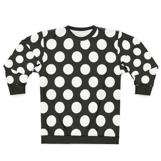 Large white polka dots on black oversized sweatshirt