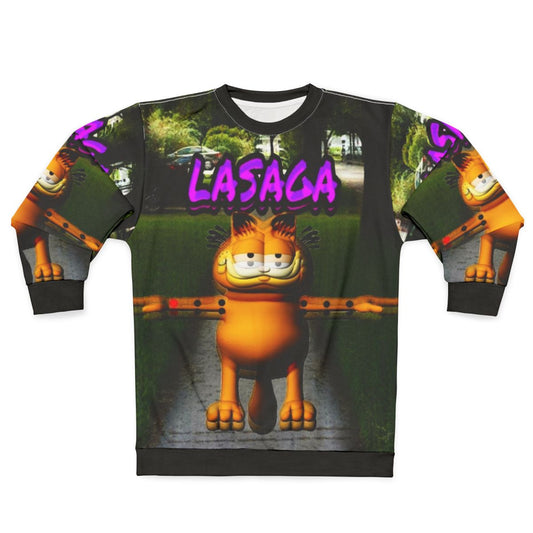 Lasagna Sweatshirt featuring Garfield, ironic memes, and shitpost design