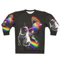 Cosmic cat in a space-themed intergalactic sweatshirt
