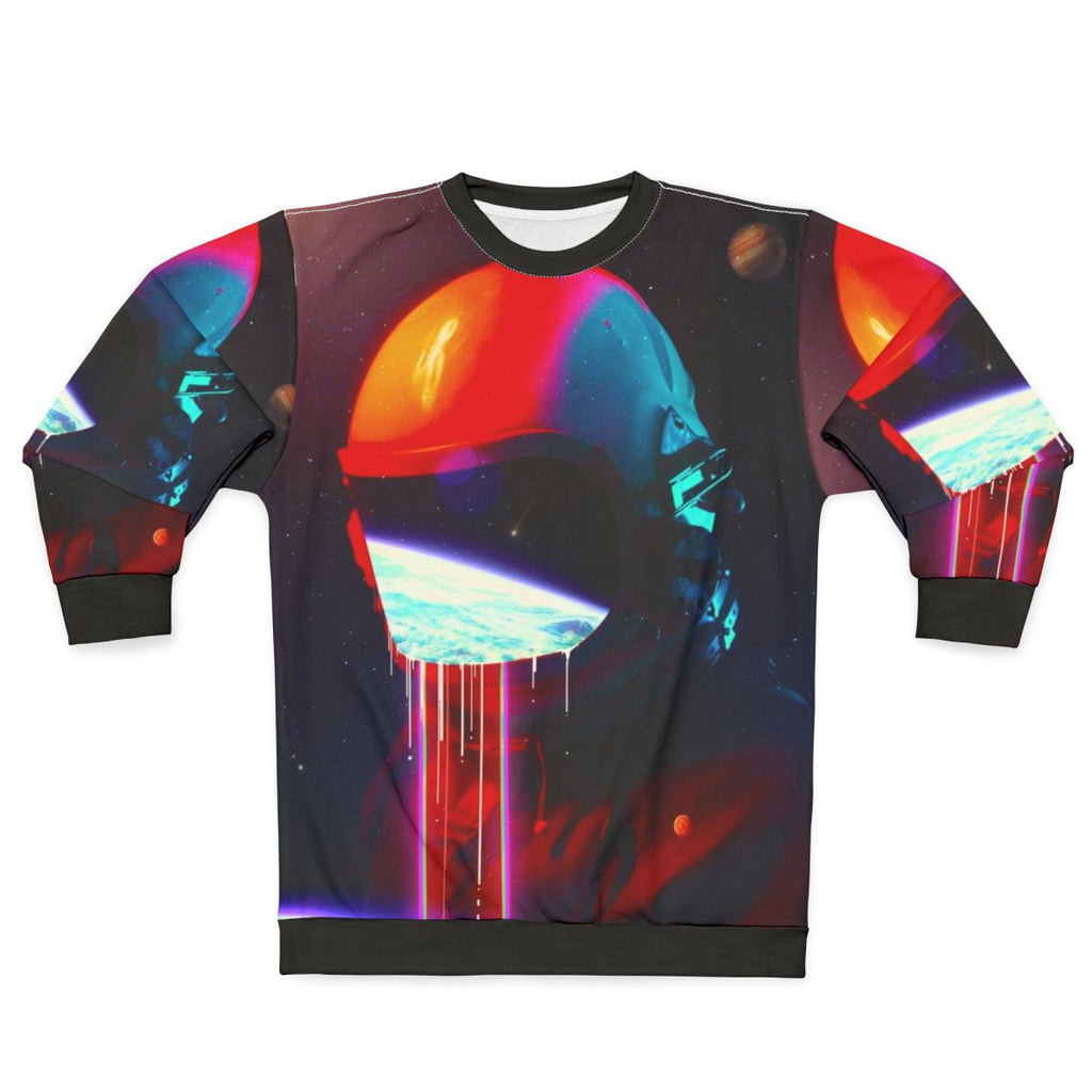 Cosmic leaking sweatshirt with surreal space exploration design