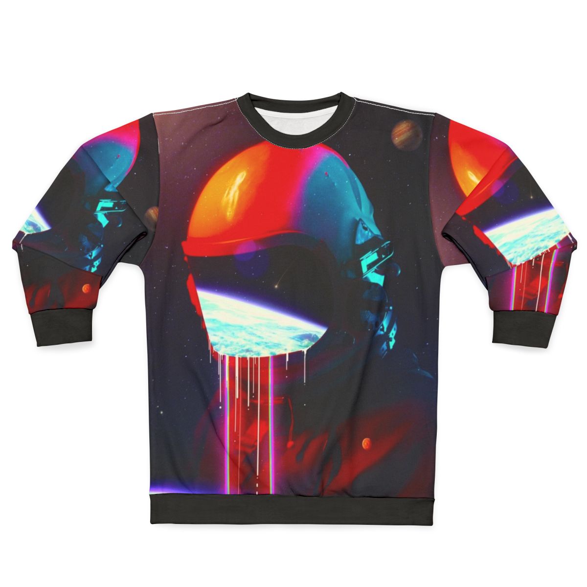 Cosmic leaking sweatshirt with surreal space exploration design