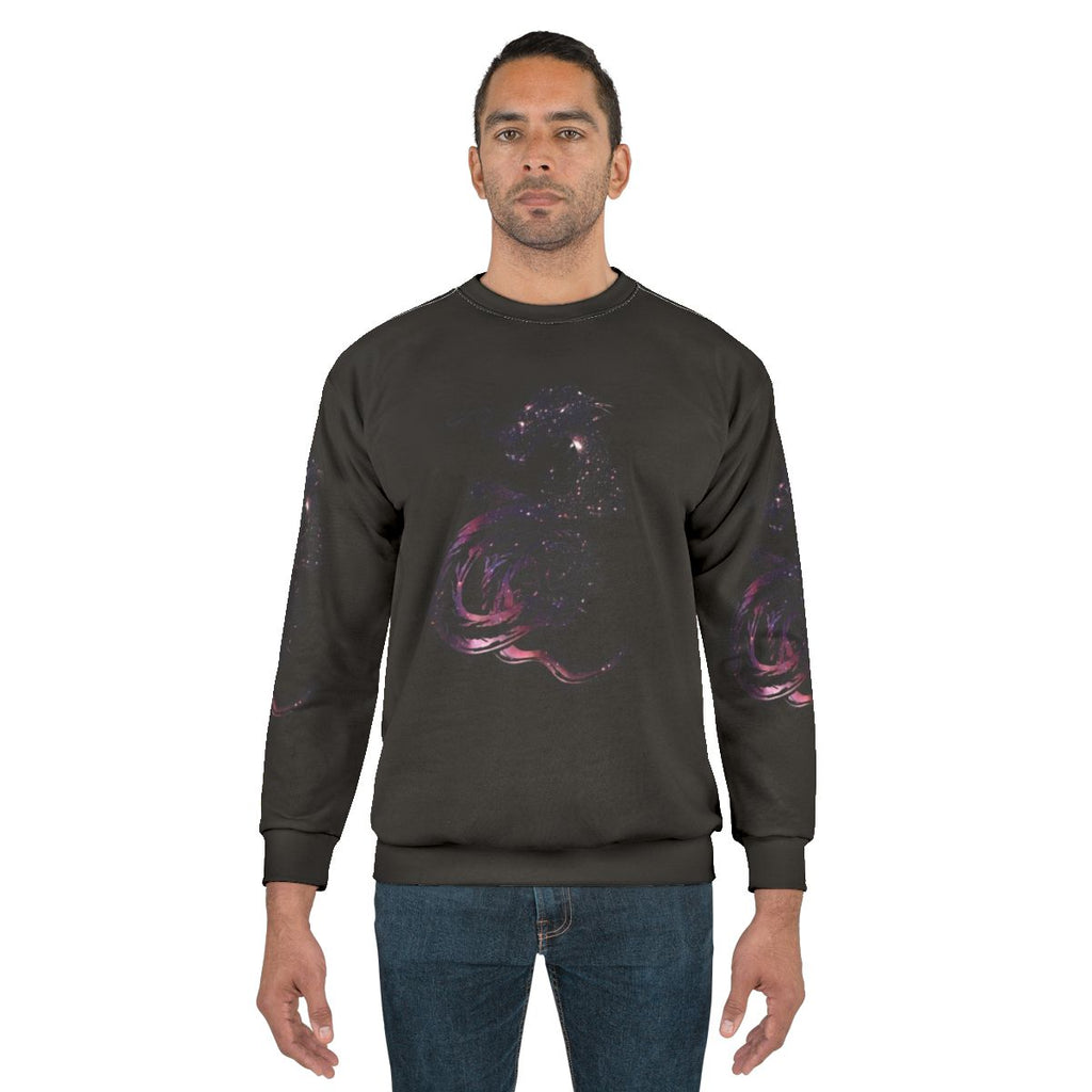 Cosmic dragon sweatshirt featuring a mythological creature design