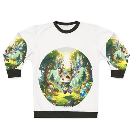 Deer sweatshirt with fantasy crystal forest design