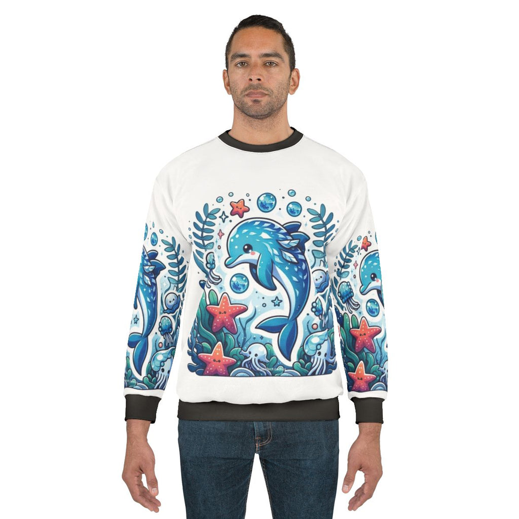Legendary frostfin dolphin fantasy design on a cozy sweatshirt