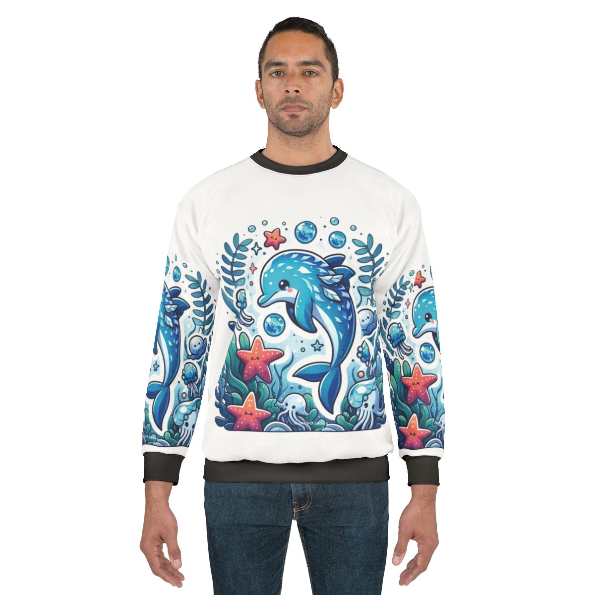 Legendary frostfin dolphin fantasy design on a cozy sweatshirt