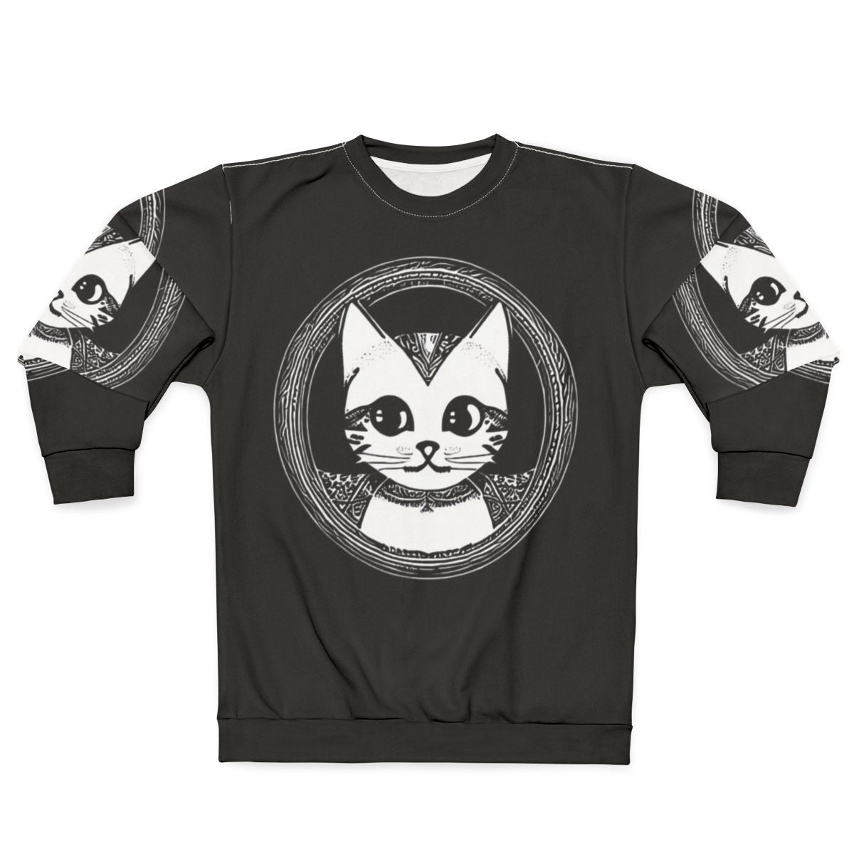 Legendary cat circular logo sweatshirt with abstract silhouette design