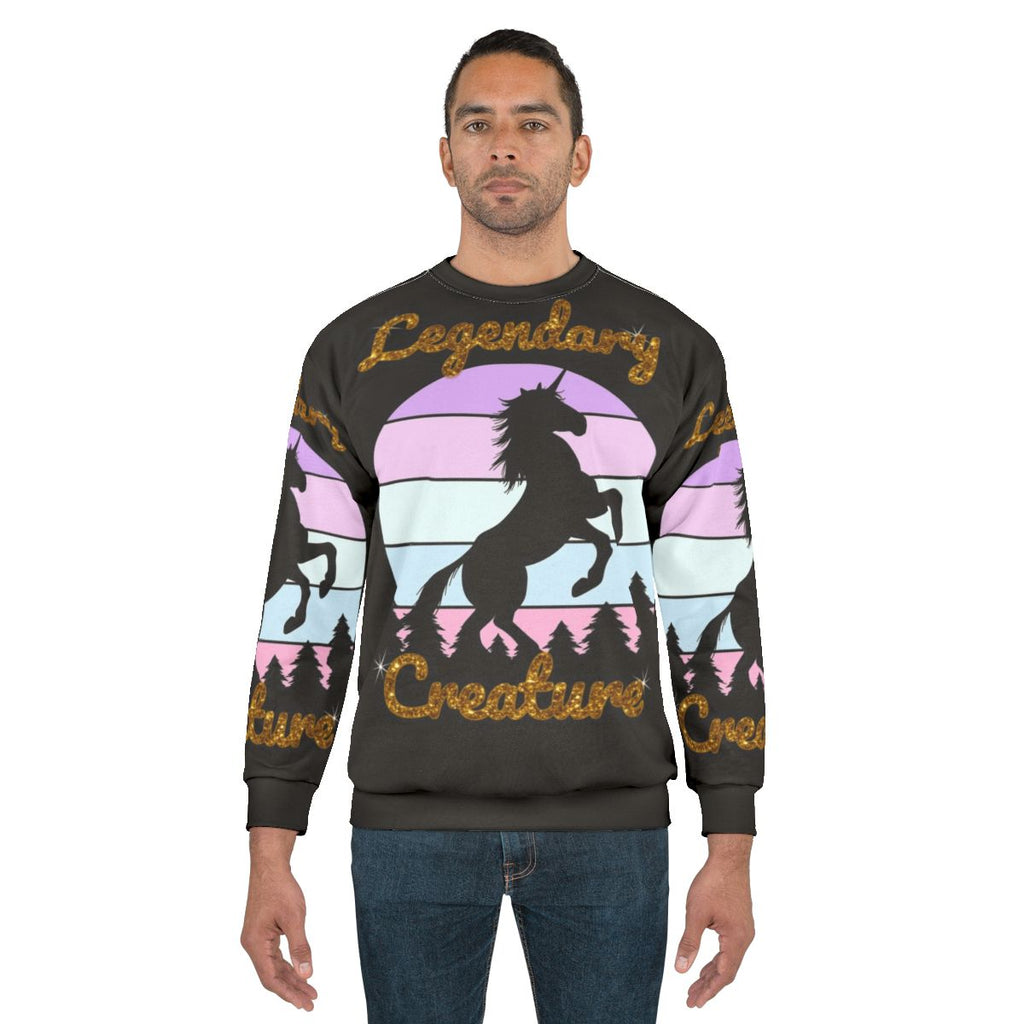 Legendary unicorn design sweatshirt featuring a magical, mythical creature