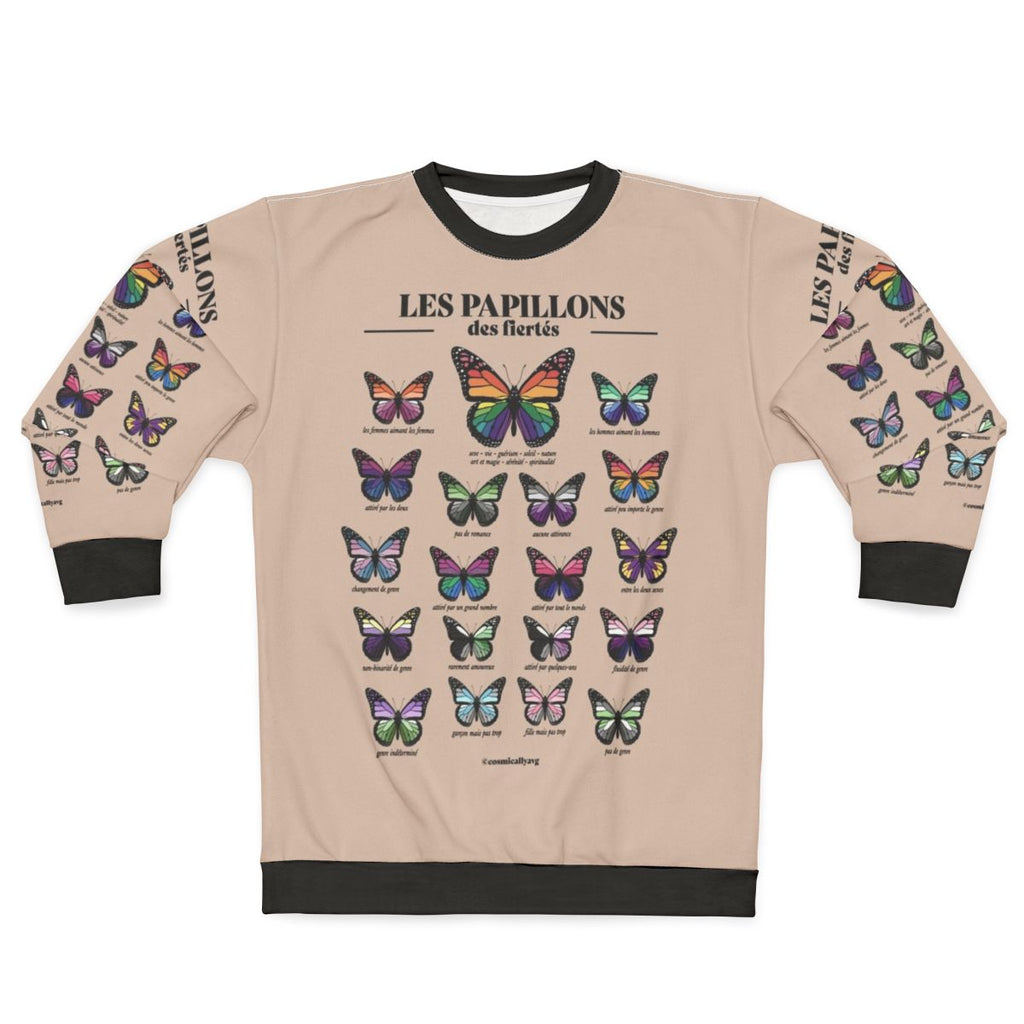 LGBTQ pride sweatshirt with colorful butterflies design