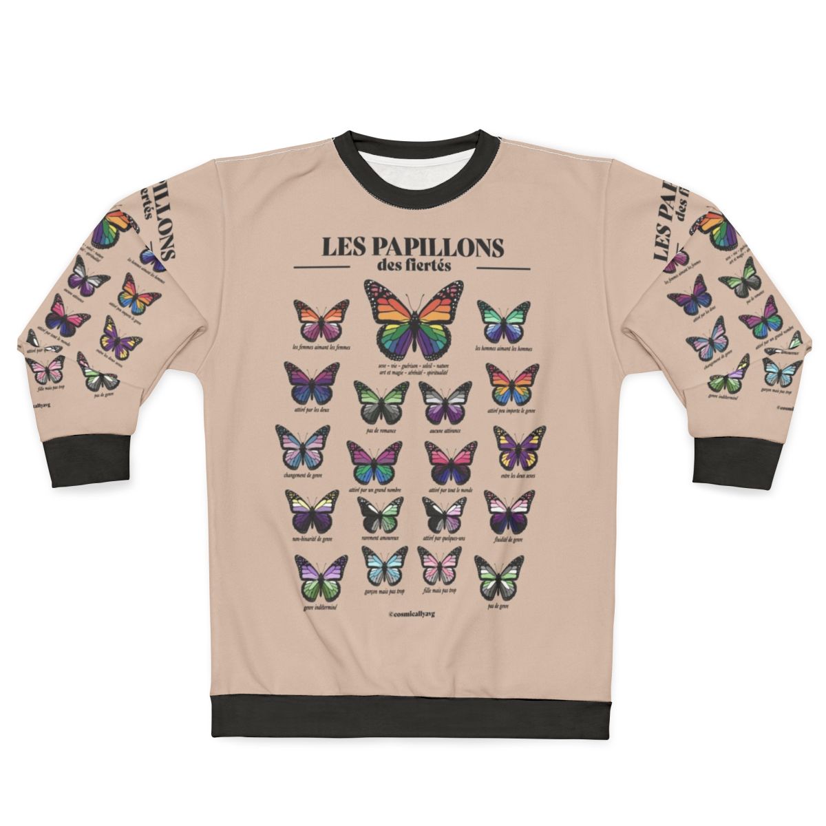 LGBTQ pride sweatshirt with colorful butterflies design