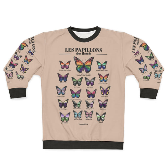 LGBTQ pride sweatshirt with colorful butterflies design