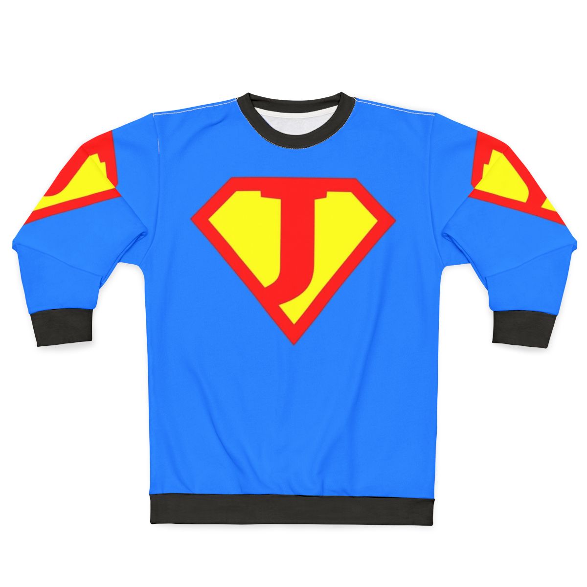 Letter J Sweatshirt with Superhero Graphic Design