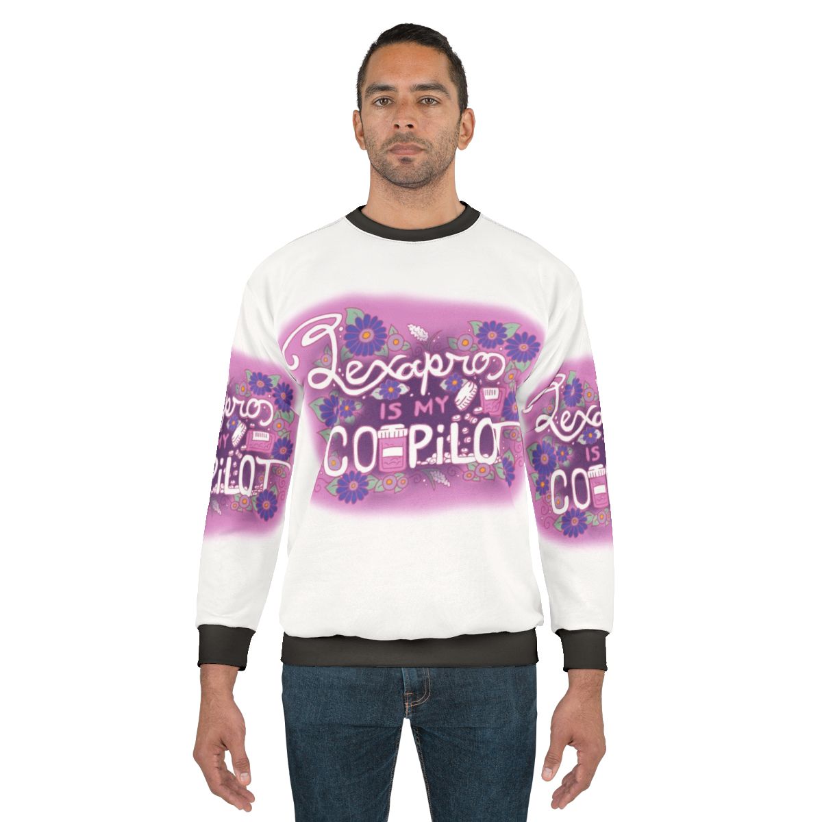 Lexapro mental health awareness sweatshirt with floral illustration
